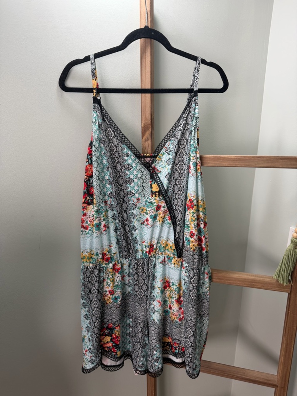 Cacique Blue Floral Sleepwear Romper & Robe Set Size 26/28 - Picture 4 of 7